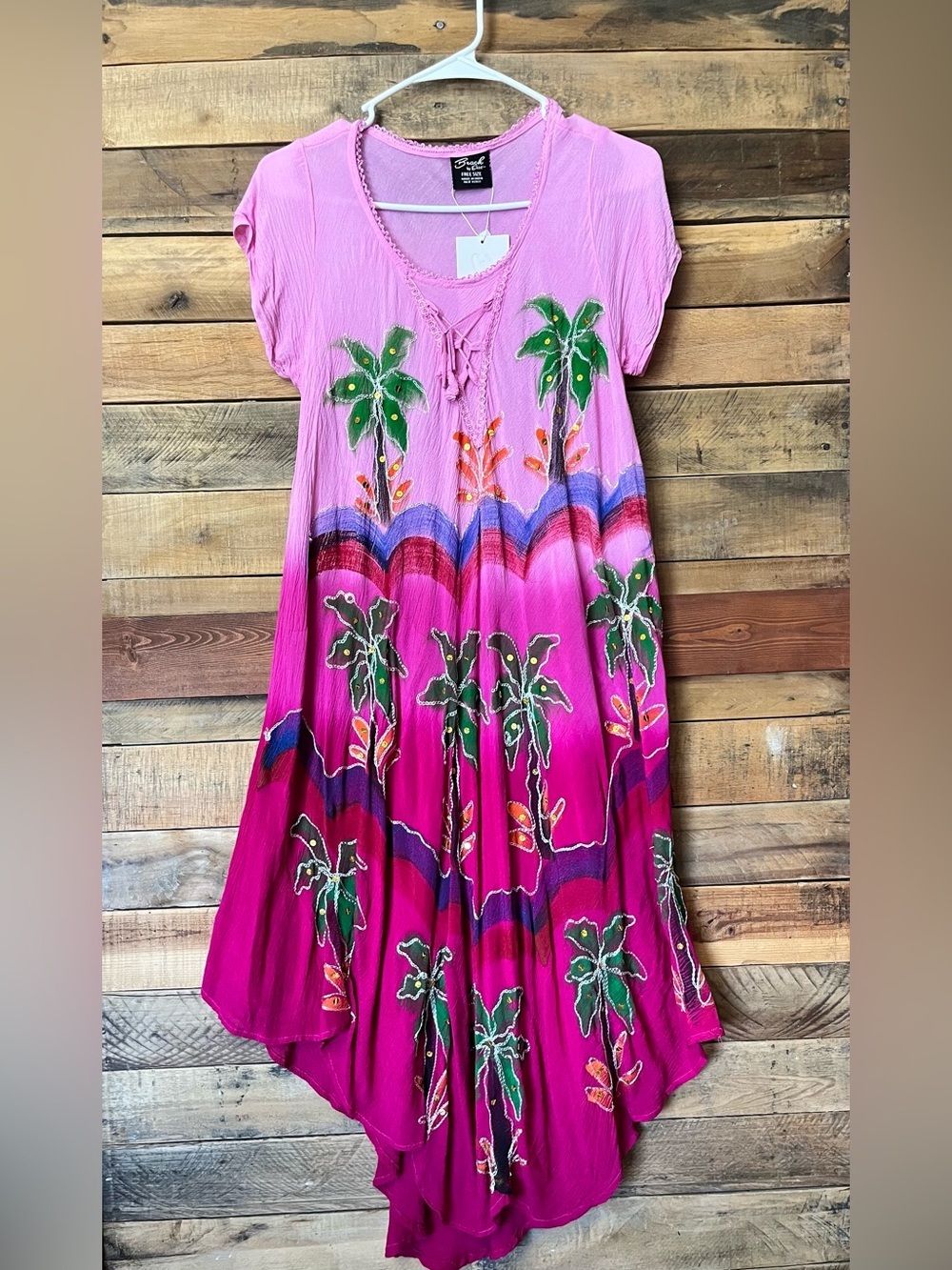 Beach By Exist Pink to Magenta Ombre Palm-Print Casual Dress